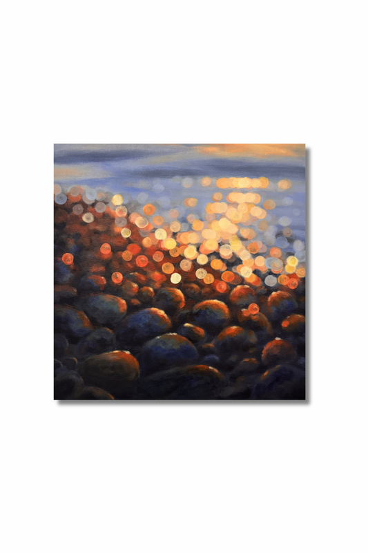 Where the Light Rests | Original Pebble Landscape Acrylic Painting | Bokeh Nature Wall Art