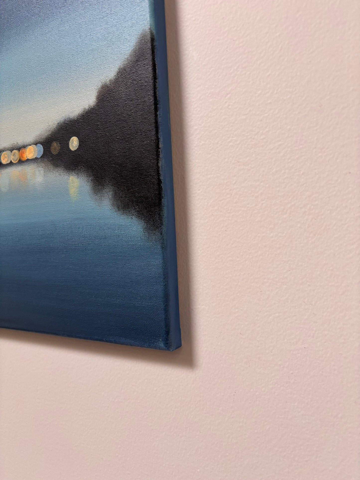 Midnight Reflections Original Abstract Landscape Painting | Blue Water Bokeh Wall Art