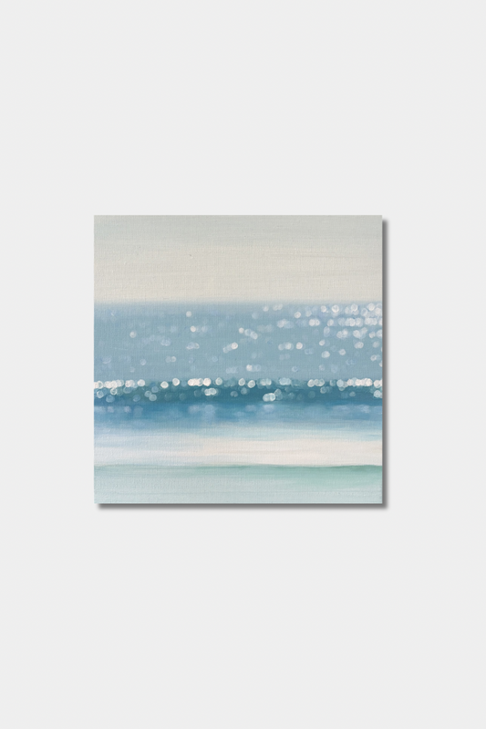 Coastal Bokeh Ocean Painting – Soft Blue Seascape Wall Art, Minimalist Beach Decor