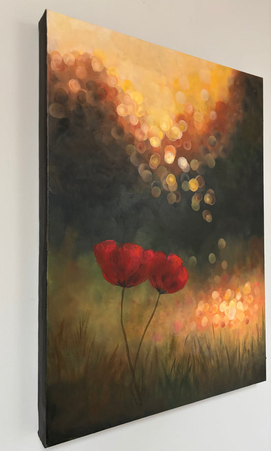 Whispers of Red- Bokeh landscape with subtle poppy glow