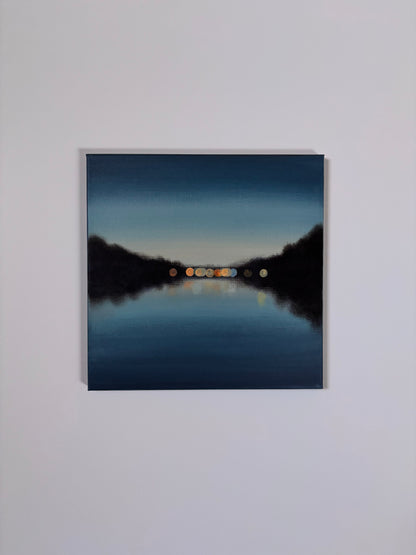 Midnight Reflections Original Abstract Landscape Painting | Blue Water Bokeh Wall Art