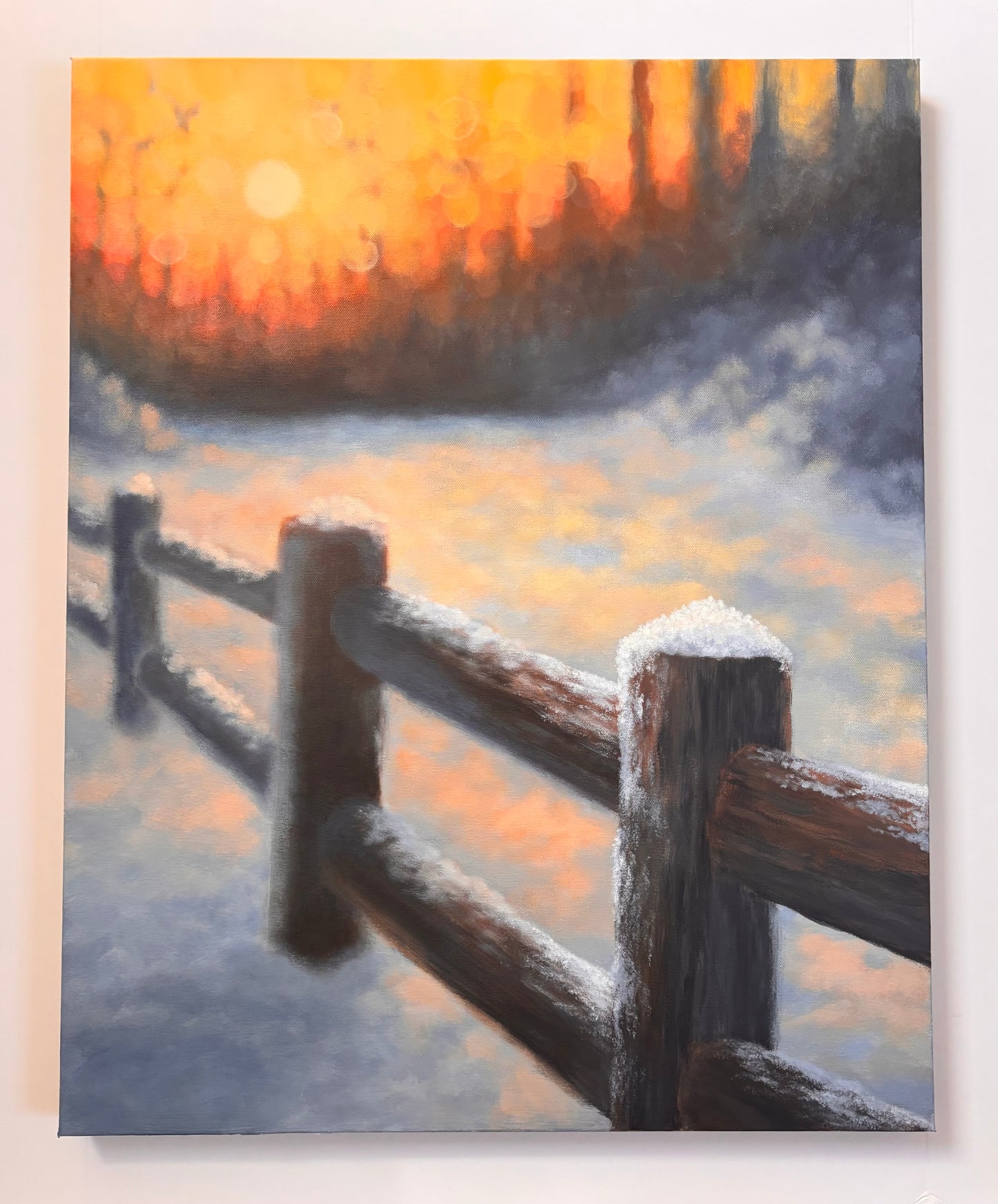 Winters Glowing Path – Original Snowy Forest Sunset Painting