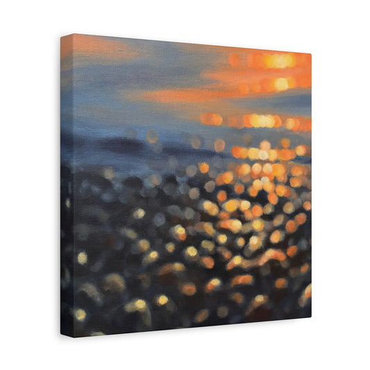 Embers on the Tide | Fine Art Canvas Print | Coastal Sunset Bokeh | Matte Canvas, Stretched, 1.25"