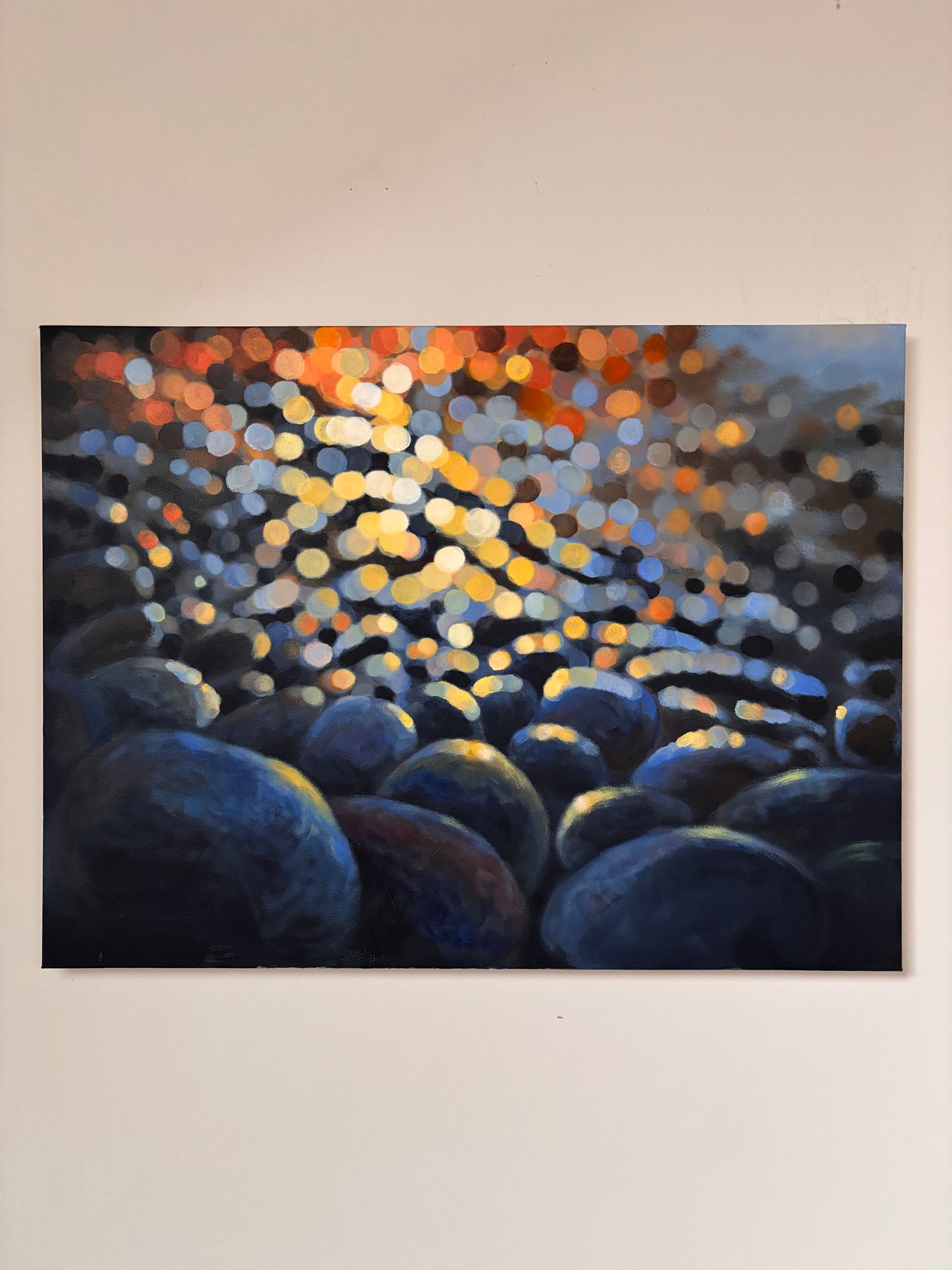 Where the Light Lingers - Original River Stone Bokeh Landscape painting