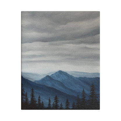 Canvas Wall Art - Gray Skies Mountain Forest Design