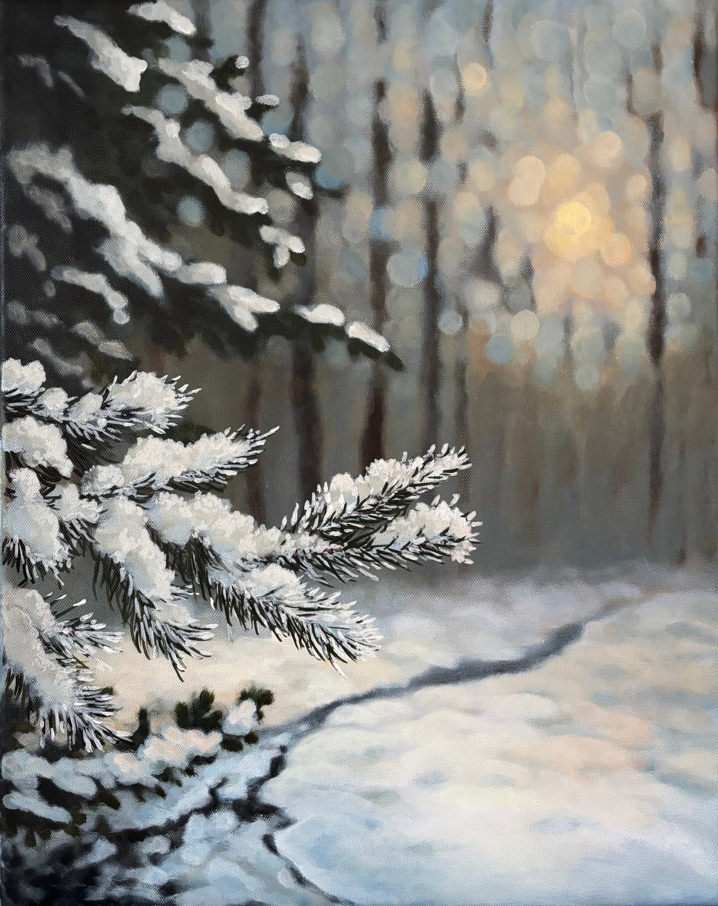 Hushed Winter Light Bokeh Landscape Painting