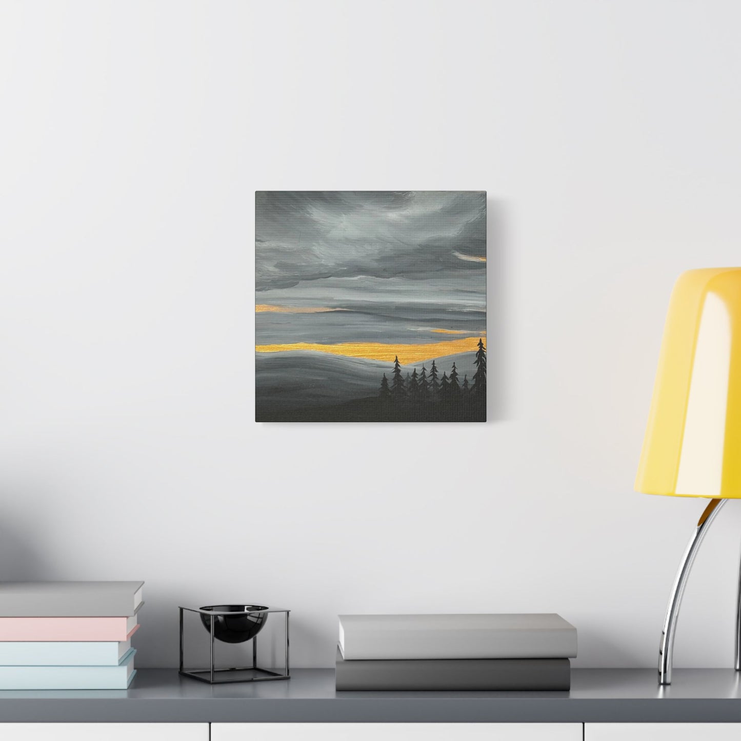 Canvas Wall Art - Golden Skies Over Foggy Mountains