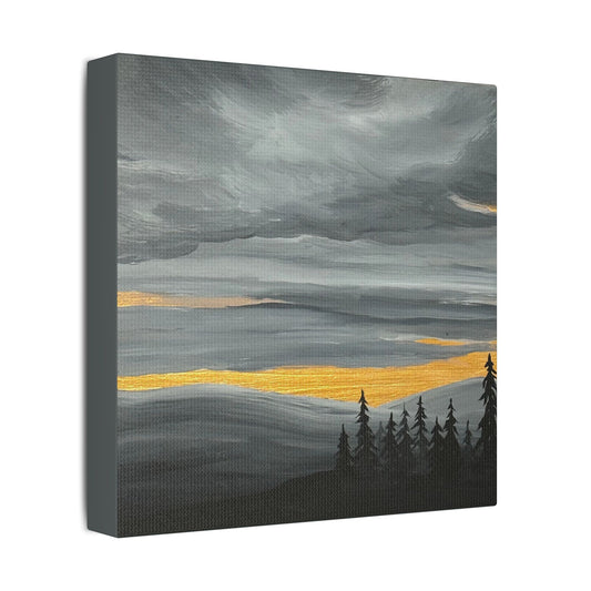 Canvas Wall Art - Golden Skies Over Foggy Mountains