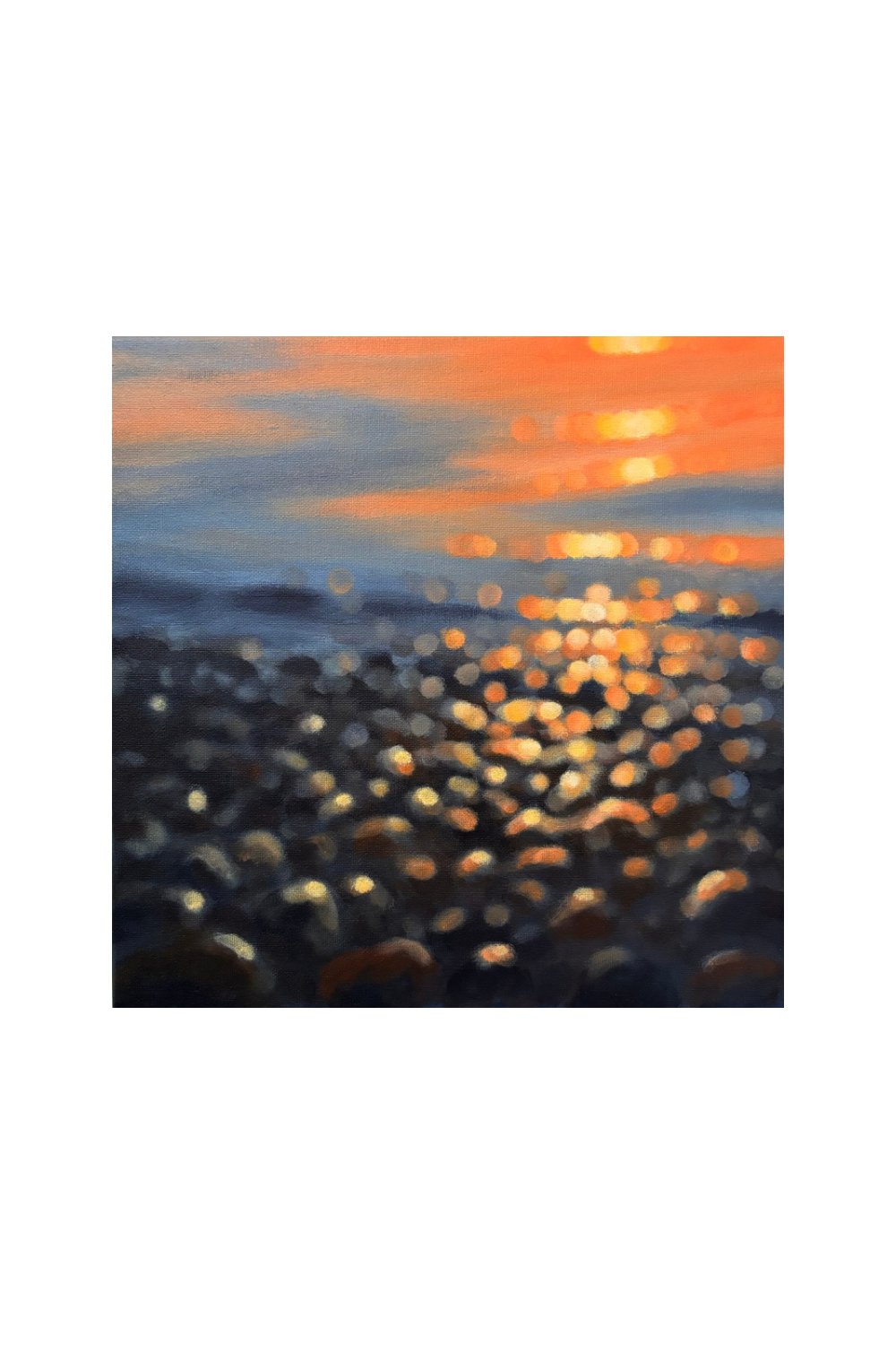 Embers on the Tide | Original Bokeh Coastal Sunset Acrylic Painting