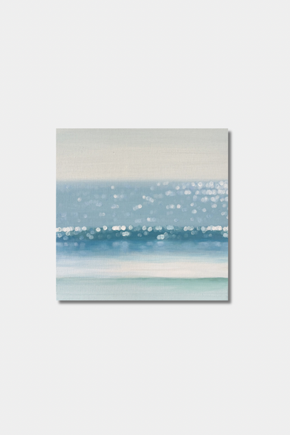 Coastal Bokeh Ocean Painting – Soft Blue Seascape Wall Art, Minimalist Beach Decor