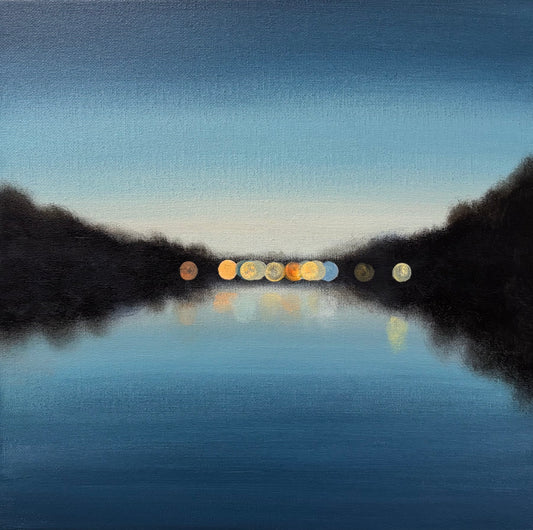 Midnight Reflections Original Abstract Landscape Painting | Blue Water Bokeh Wall Art