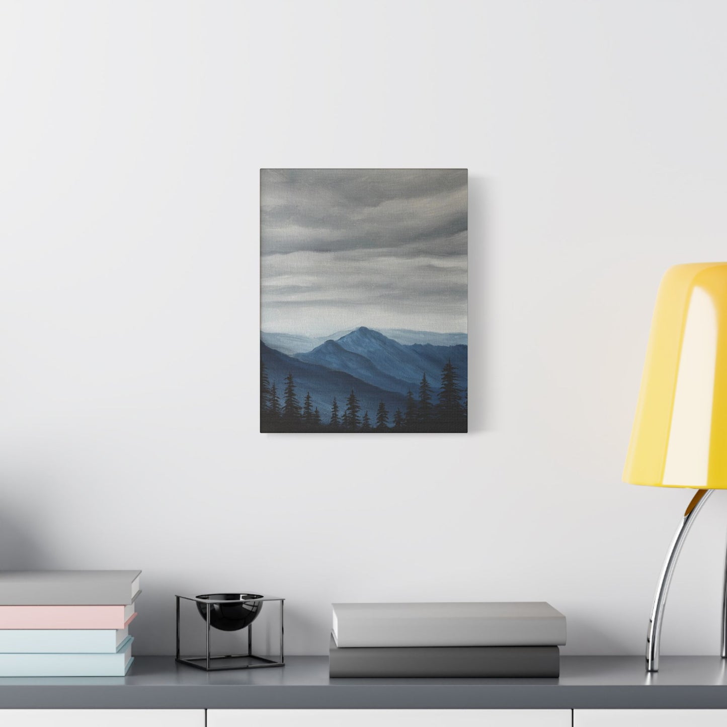 Canvas Wall Art - Gray Skies Mountain Forest Design