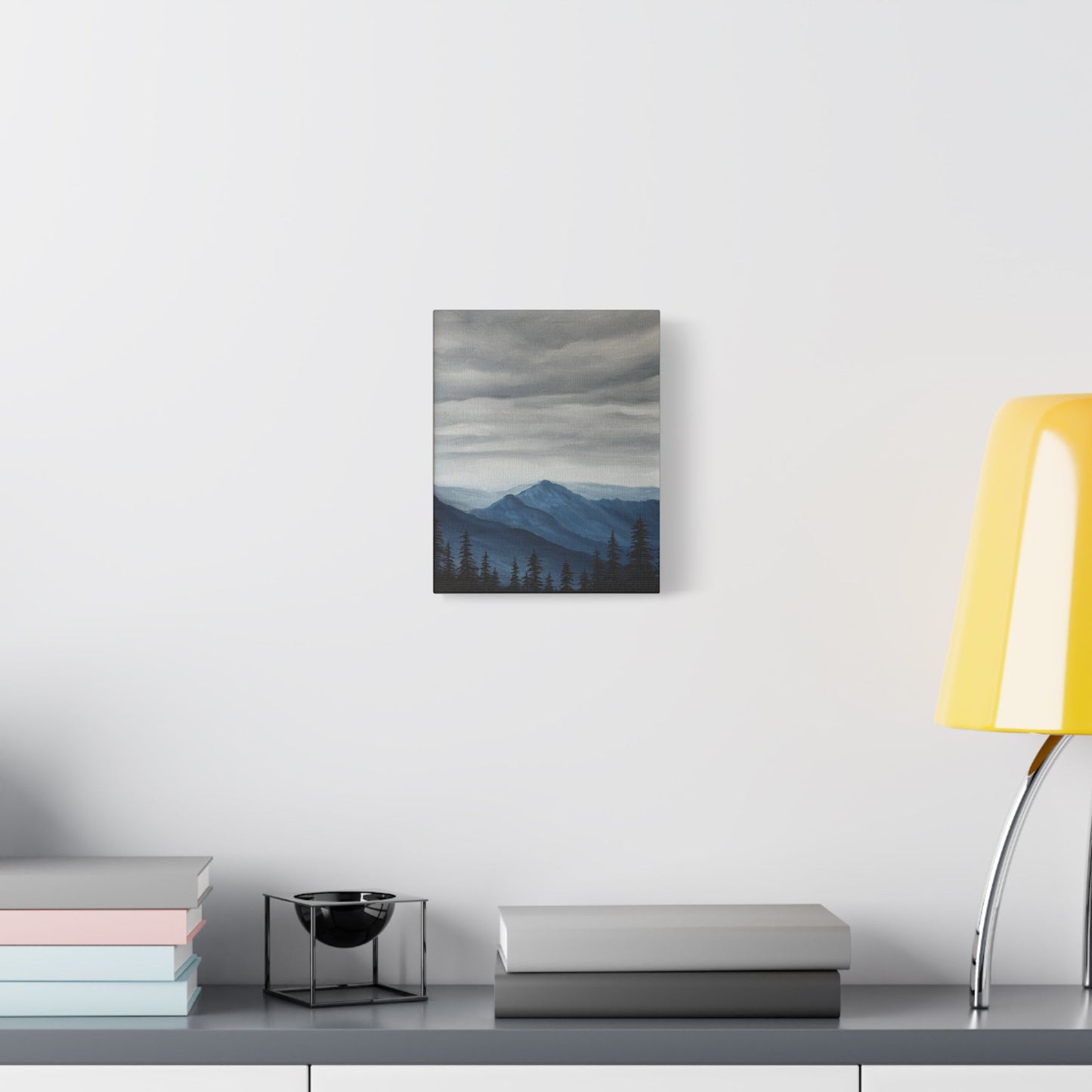 Canvas Wall Art - Gray Skies Mountain Forest Design