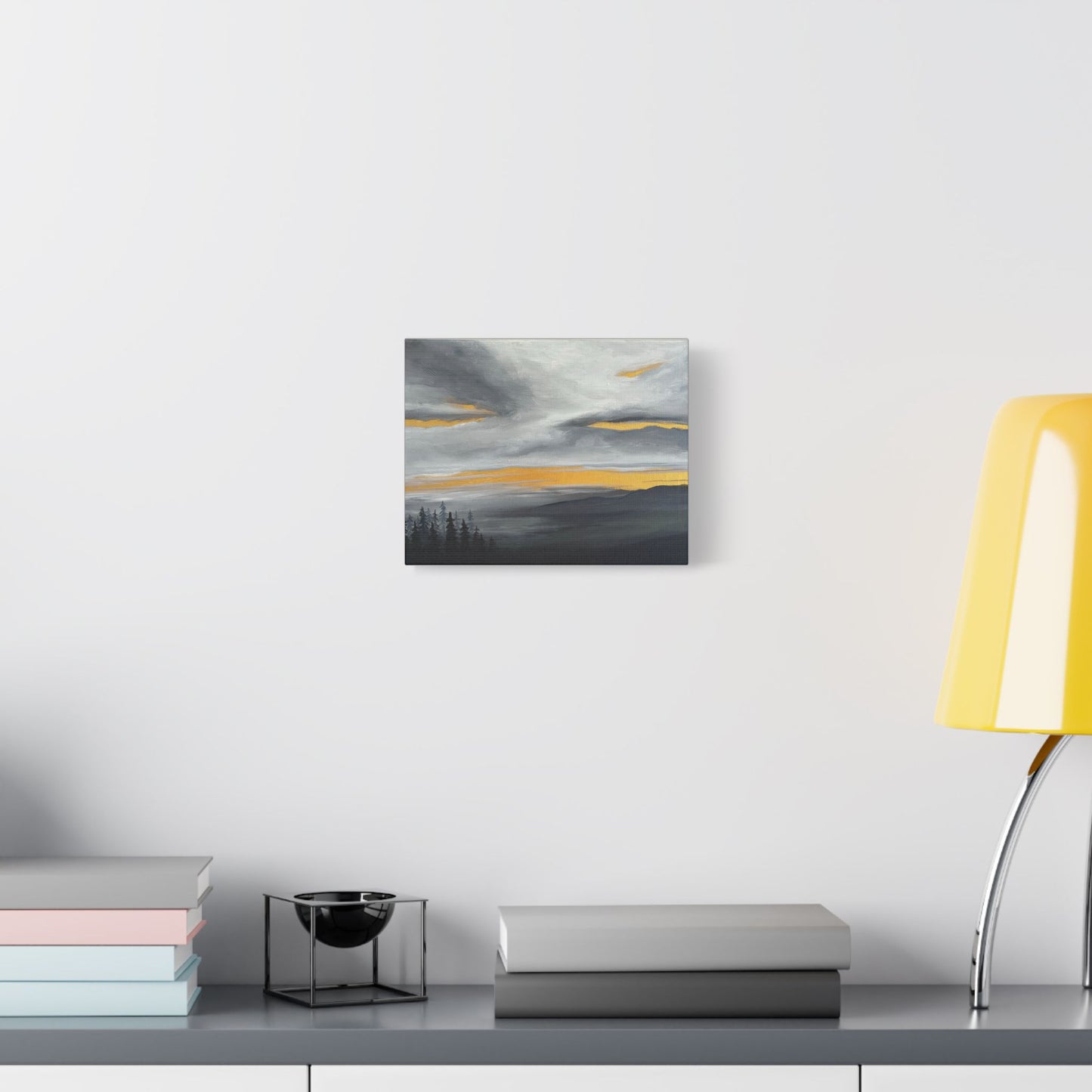 Canvas Wall Art - Golden Skies Through Clouded Mountain Forest