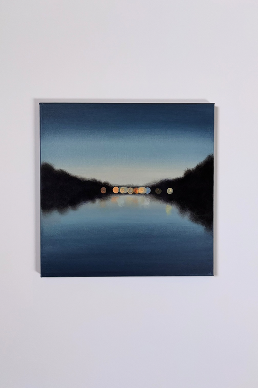 Midnight Reflections Original Abstract Landscape Painting | Blue Water Bokeh Wall Art