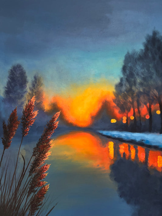 Ember Stillwater Bokeh Landscape Painting