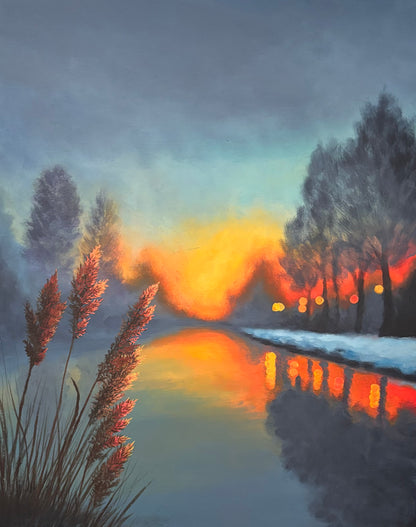 Ember Stillwater Bokeh Landscape Painting