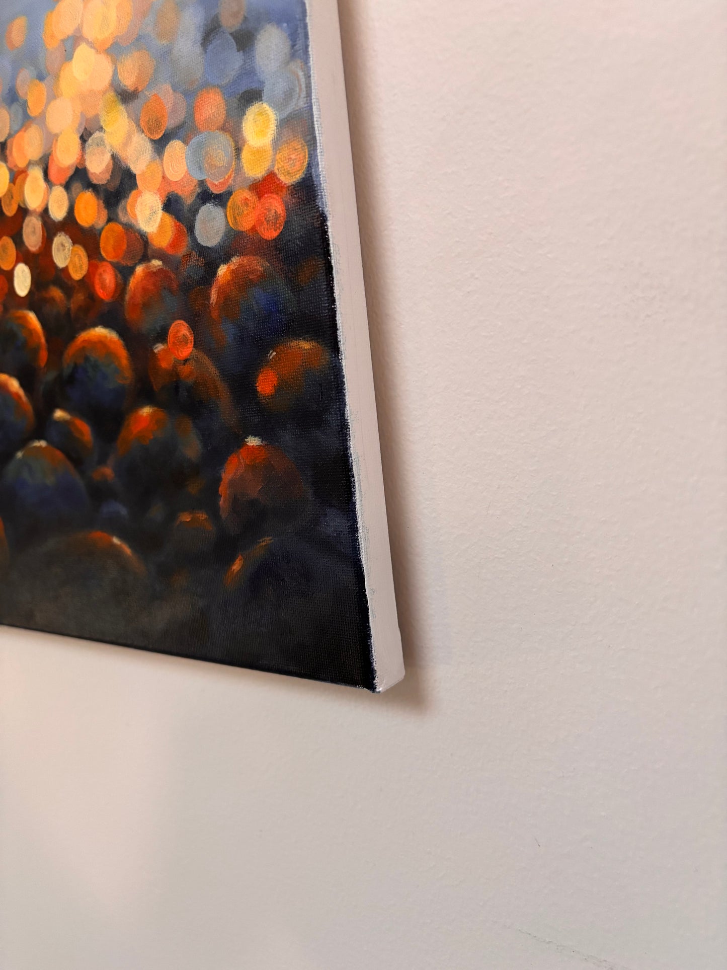 Where the Light Rests | Original Pebble Landscape Acrylic Painting | Bokeh Nature Wall Art