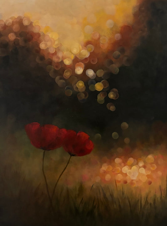 Whispers of Red- Bokeh landscape with subtle poppy glow