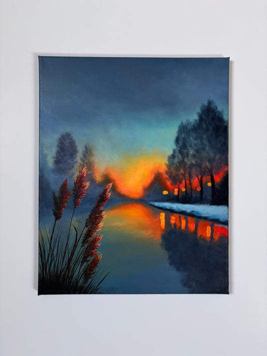 Ember Stillwater Bokeh Landscape Painting