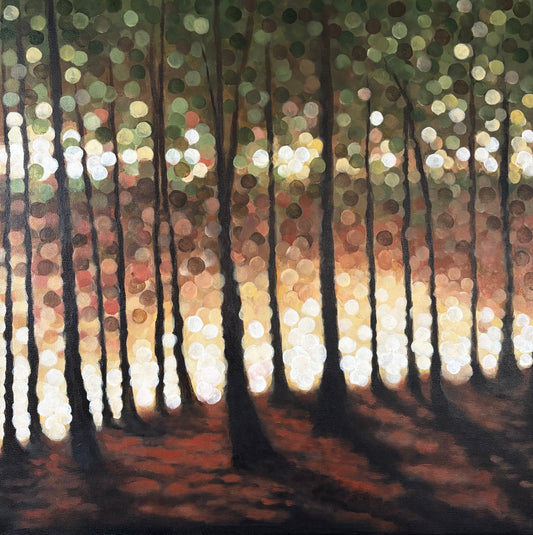 Golden Forest Sunset Over Lake – Bokeh Landscape