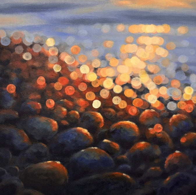 Where the Light Rests | Original Pebble Landscape Acrylic Painting | Bokeh Nature Wall Art