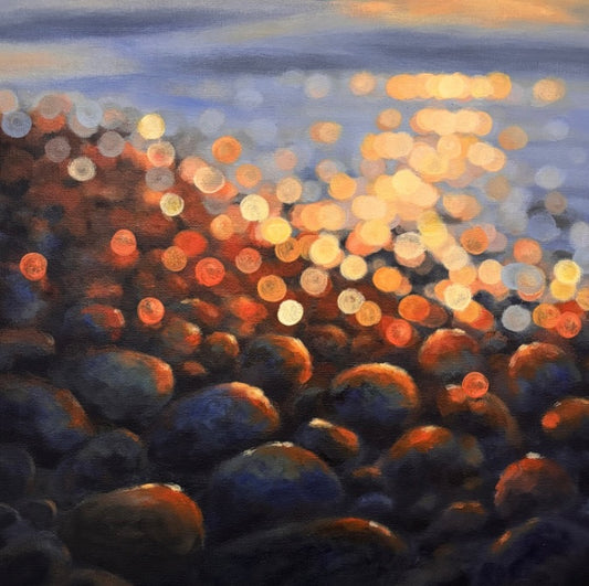 Where the Light Rests | Original Pebble Landscape Acrylic Painting | Bokeh Nature Wall Art