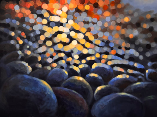 Where the Light Lingers - Original River Stone Bokeh Landscape painting