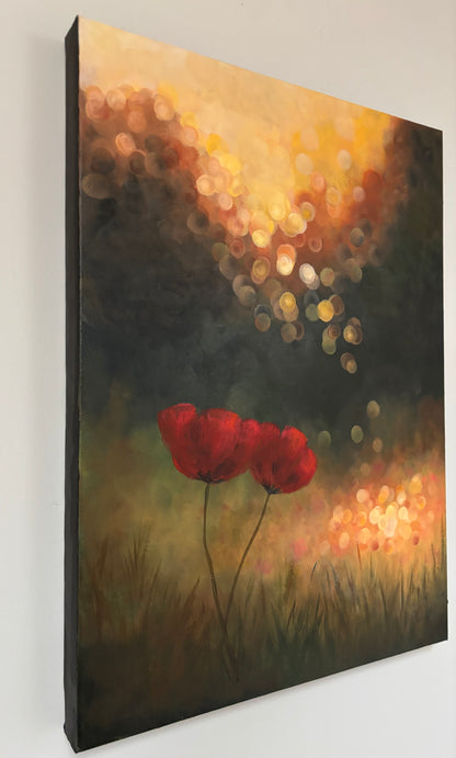Whispers of Red- Bokeh landscape with subtle poppy glow