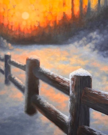 Winters Glowing Path – Original Snowy Forest Sunset Painting