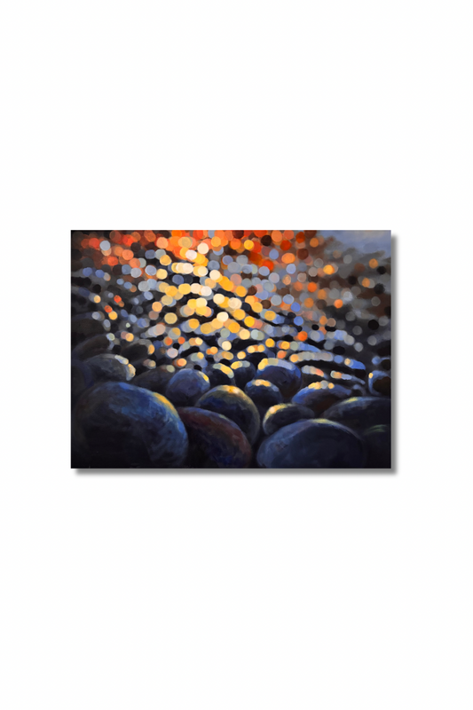 Where the Light Lingers - Original River Stone Bokeh Landscape painting