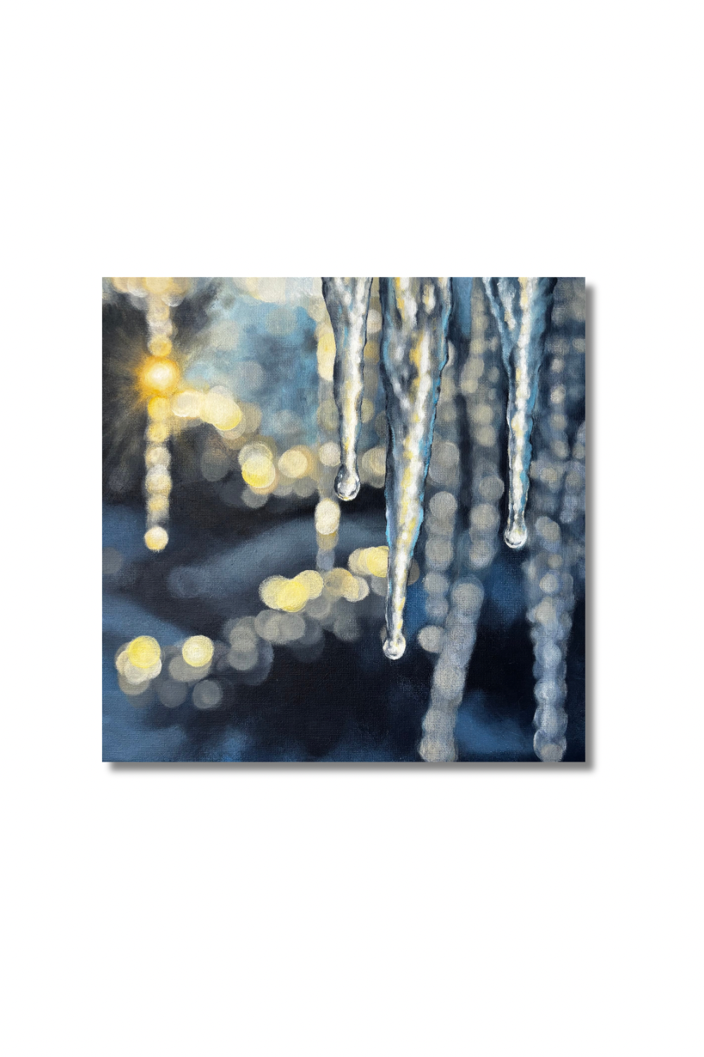 Winter Icicles in Glowing Light | Original Acrylic Bokeh Painting