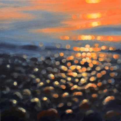 Embers on the Tide | Original Bokeh Coastal Sunset Acrylic Painting