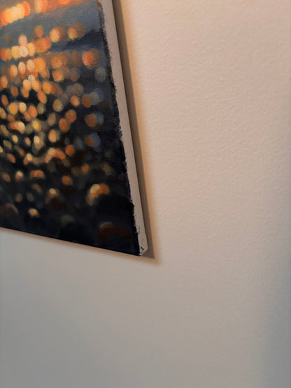 Embers on the Tide | Original Bokeh Coastal Sunset Acrylic Painting